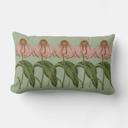 Pink Coneflowers Botanical Outdoor Lumbar Pillow