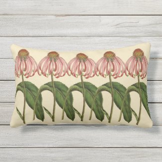 Pink Coneflowers Botanical Outdoor Lumbar Pillow