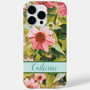Pink Coneflowers Green Leaves Name Personalized Ca Case-Mate iPhone 14 Pro Max Case