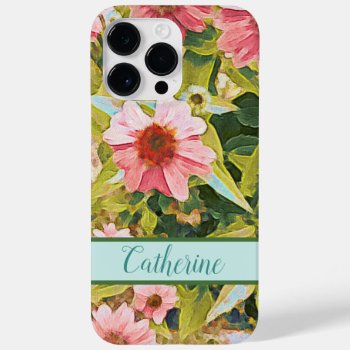 Pink Coneflowers Green Leaves Name Personalized Ca Case-mate Iphone 14 Pro Max Case by phyllisdobbs at Zazzle