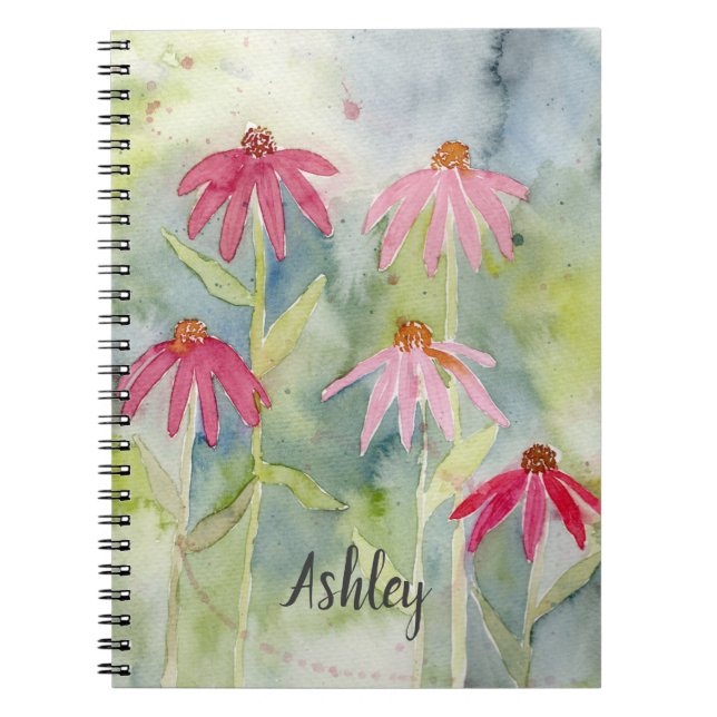 Pink Coneflowers Watercolor Notebook (Front)