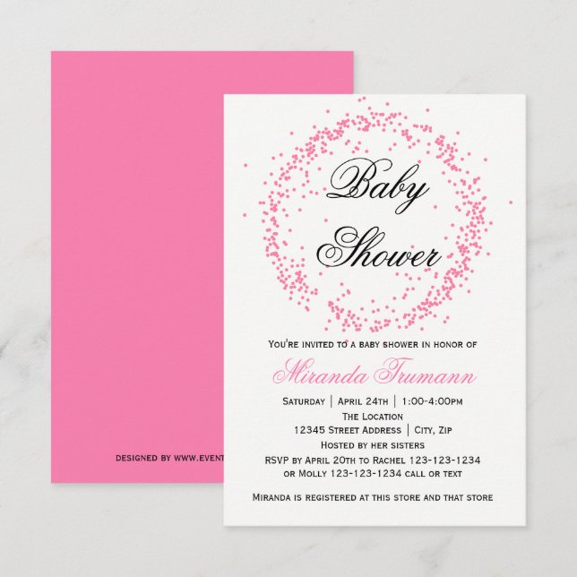 Pink Confetti - 3x5 Baby Shower Invitation (Front/Back)