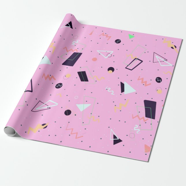 Pink Confetti 80s Birthday Party Wrapping Paper (Unrolled)
