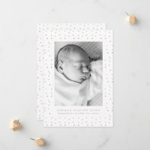 Pink Confetti Baby Birth Announcement Photo Card