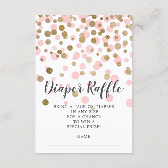 Pink Confetti Baby Shower Diaper Raffle Ticket Enclosure Card (Front)
