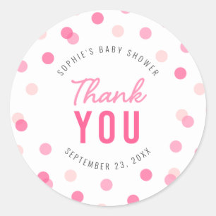 Pink Confetti Baby Shower Thank You Classic Round Sticker