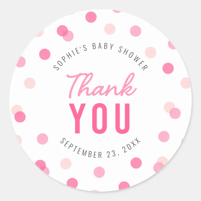 Pink Confetti Baby Shower Thank You Classic Round Sticker | Zazzle