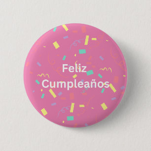 Pink Confetti Background Feliz Cumpleaños Button