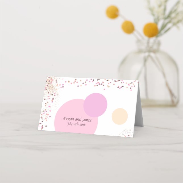 Pink Confetti Circles Place Card (Back)