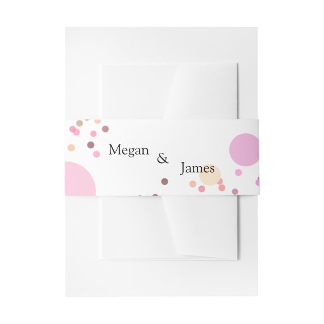 Pink confetti circles wedding invitation belly band (Front Example)