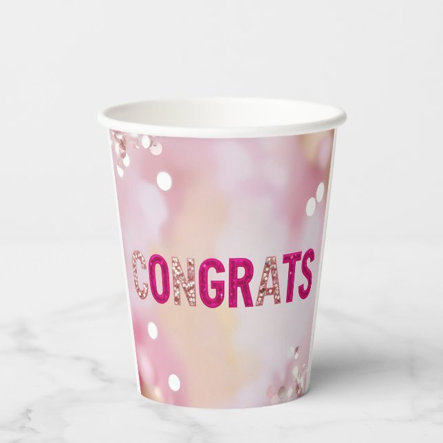 Pink Confetti "Congrats" 8oz Cups (Back)