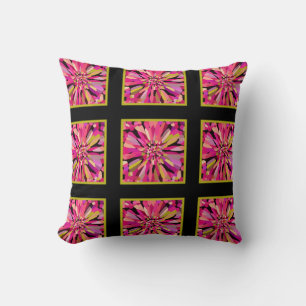 Pink Confetti Flower Plaid Throw Pillow