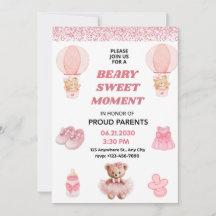 PINK CONFETTI Girl Teddy Bear baby shower 5x7