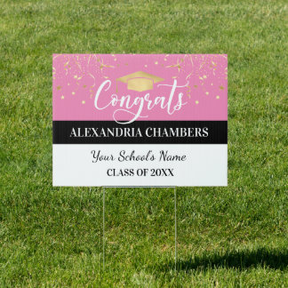 Pink Confetti Graduation Yard Sign