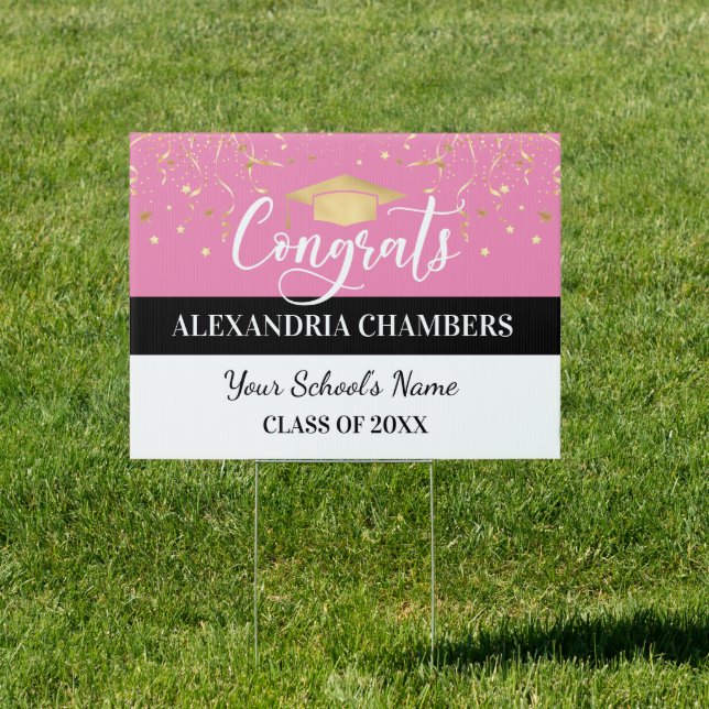 Pink Confetti Graduation Yard Sign (Insitu)