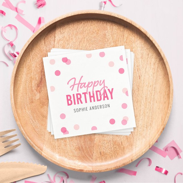 Pink Confetti Happy Birthday Napkins (Creator Uploaded)