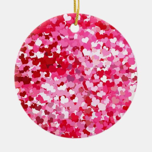 Pink Confetti Hearts Ceramic Ornament
