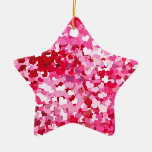 Pink Confetti Hearts Ceramic Ornament