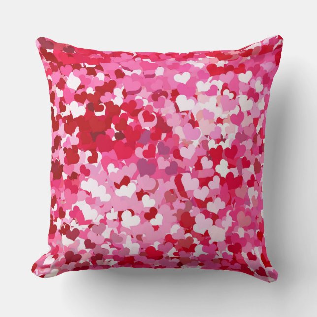 Pink Confetti Hearts Throw Pillow (Front)