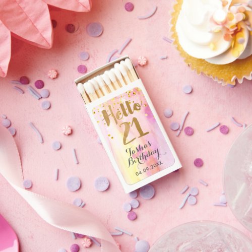 Pink Confetti Hello 21 21st Birthday Matchboxes