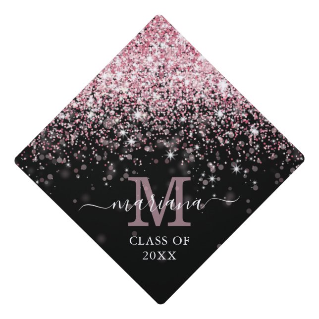 Pink Confetti Monogram Graduation Cap Topper (Front)