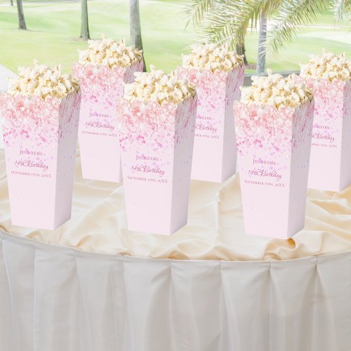 Pink confetti name girl birthday favor boxes