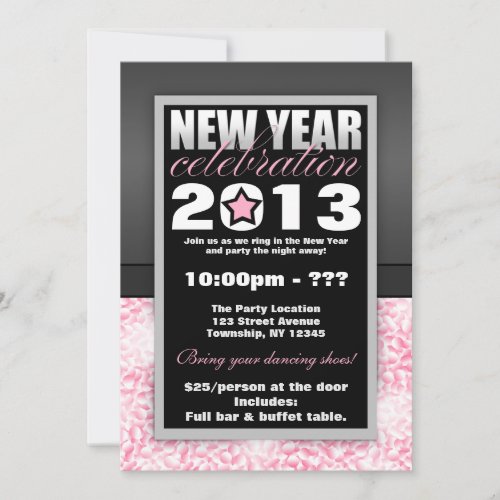 Pink Confetti New Year Celebration Invitations