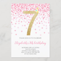 Pink Confetti Party Gold Number Girl 7th Birthday