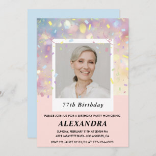 Pink Confetti Photo 77th birthday invitations