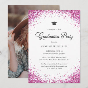 Pink Confetti Photo Graduation Party Invitation