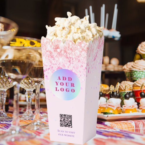 Pink confetti QR code business logo Favor Boxes