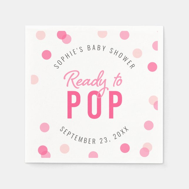 Pink Confetti Ready to Pop Baby Shower Napkins (Front)