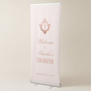 Pink Confirmation Girl Cross Crest Script Welcome  Retractable Banner