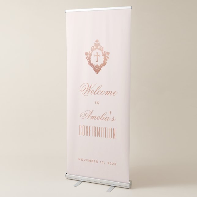 Pink Confirmation Girl Cross Crest Script Welcome  Retractable Banner (3/4)