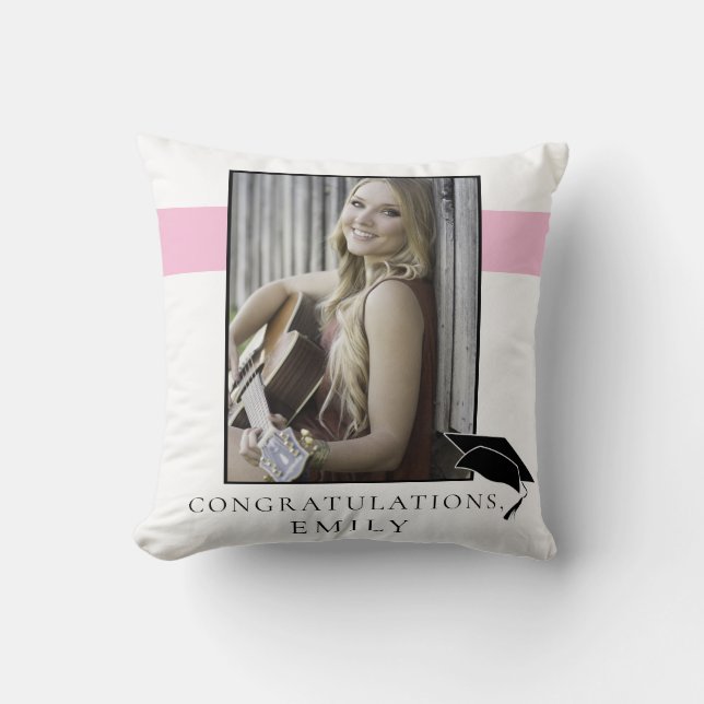 Pink Congratulations Graduate Graduation Photo Throw Pillow (Front)