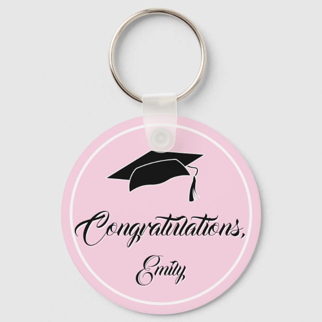 Pink Congratulations Graduation Cap Keychain (Front)