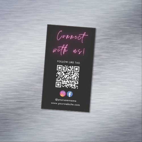 Pink Connect With Us Instagram Facebook Qr Code Business Card Magnet