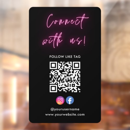 Pink Connect With Us Instagram Facebook Qr Code Window Cling