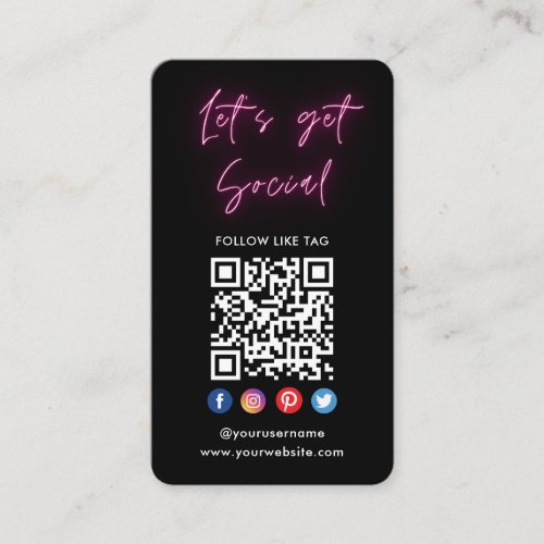 Pink Connect With Us Social Media Qr Code Black Business Card