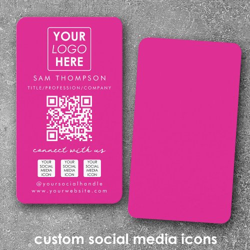 Pink Connect with Us Social Media QR Code Logo Business Card