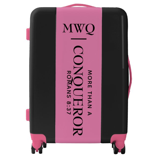 Pink CONQUEROR Custom Monogram Luggage (Front)