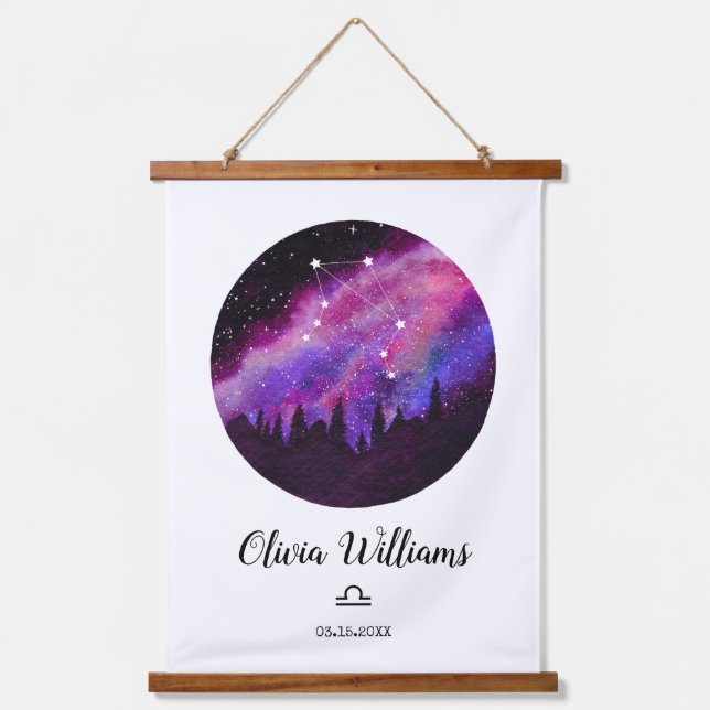 Pink Constellation Libra Horoscope Sign Gift Hanging Tapestry (Front)