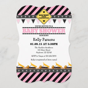 Pink Construction Baby Shower Invitation