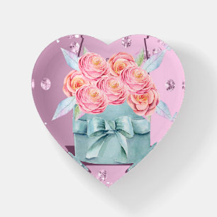 Pink Container Roses with Bow Paperweight