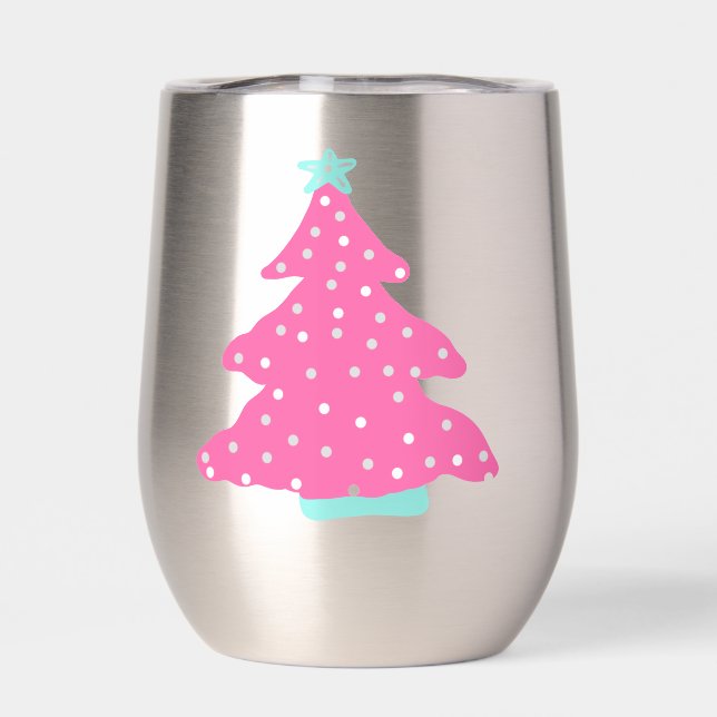 Pink Contemporary Christmas Tree Thermal Wine Tumbler (Back)
