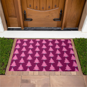 Pink Contemporary Christmas Trees Doormat