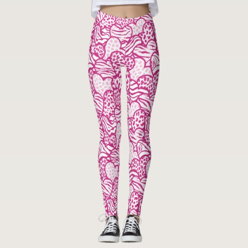 Pink contour girly animal print hearts wallet leggings