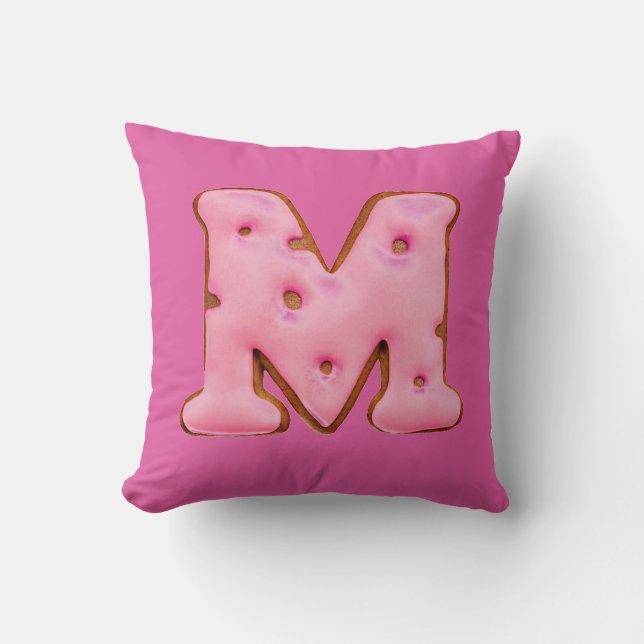 Pink Cookie Letter M Kids/ Child's Throw Pillow (Front)