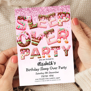 Pink Cookie Letter Sleepover Birthday Party Invitation