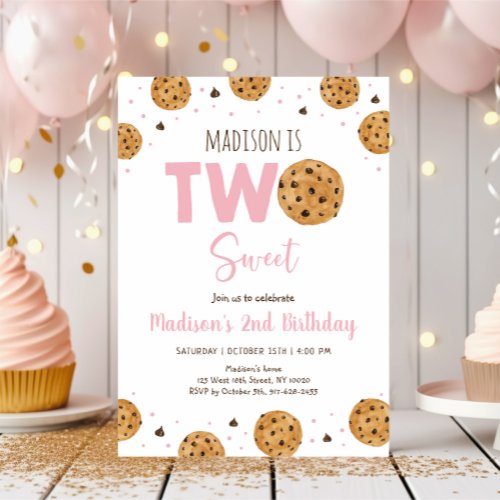 Pink Cookie Two Sweet Second Birthday Invitation